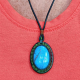 Handcrafted Genuine Brown Vegetal Leather Necklace with Firuze Stone setting-Unique Lifestyle Gift Unisex Fashion Leather Jewelry