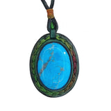 Handcrafted Genuine Brown Vegetal Leather Necklace with Firuze Stone setting-Unique Lifestyle Gift Unisex Fashion Leather Jewelry