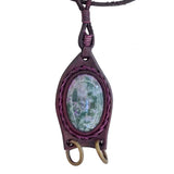 Bohemian Genuine Brown Vegetal Leather Necklace with Flower Green Agate Stone setting-Unique Lifestyle Gift Unisex Fashion Leather Jewelry