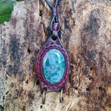 Bohemian Genuine Brown Vegetal Leather Necklace with Flower Green Agate Stone setting-Unique Lifestyle Gift Unisex Fashion Leather Jewelry