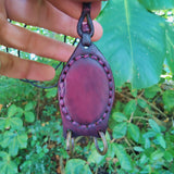 Bohemian Genuine Brown Vegetal Leather Necklace with Flower Green Agate Stone setting-Unique Lifestyle Gift Unisex Fashion Leather Jewelry