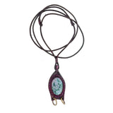 Bohemian Genuine Brown Vegetal Leather Necklace with Flower Green Agate Stone setting-Unique Lifestyle Gift Unisex Fashion Leather Jewelry