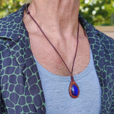 Bohemian Handcrafted Genuine Vegetal Brown Leather Necklace with Blue Cat Eye Stone-Lifestyle Unique Gift Unisex Fashion Leather Jewelry