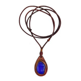 Bohemian Handcrafted Genuine Vegetal Brown Leather Necklace with Blue Cat Eye Stone-Lifestyle Unique Gift Unisex Fashion Leather Jewelry