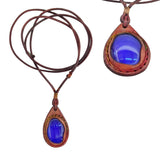 Bohemian Handcrafted Genuine Vegetal Brown Leather Necklace with Blue Cat Eye Stone-Lifestyle Unique Gift Unisex Fashion Leather Jewelry