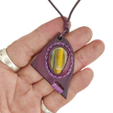 Bohemian Handcrafted Vegetal Leather Necklace with Tiger Eye Stone setting - Quality Unisex Gift Fashion Leather Jewelry
