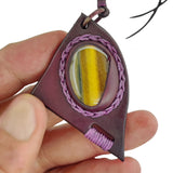 Bohemian Handcrafted Vegetal Leather Necklace with Tiger Eye Stone setting - Quality Unisex Gift Fashion Leather Jewelry