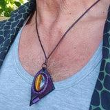 Bohemian Handcrafted Vegetal Leather Necklace with Tiger Eye Stone setting - Quality Unisex Gift Fashion Leather Jewelry