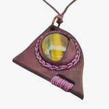 Bohemian Handcrafted Vegetal Leather Necklace with Tiger Eye Stone setting - Quality Unisex Gift Fashion Leather Jewelry