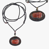 Boho Handcrafted Genuine Vegetal Black Leather Necklace with Red Agate Stone-Unique Lifestyle Gift Unisex Fashion Jewelry