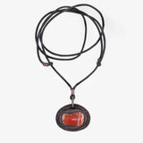 Boho Handcrafted Genuine Vegetal Black Leather Necklace with Red Agate Stone-Unique Lifestyle Gift Unisex Fashion Jewelry