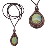 Bohemian Genuine Brown Vegetal Leather Necklace with Picasso Jasper setting-Unique Lifestyle Gift Unisex Fashion Leather Jewelry