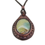 Bohemian Genuine Brown Vegetal Leather Necklace with Picasso Jasper setting-Unique Lifestyle Gift Unisex Fashion Leather Jewelry