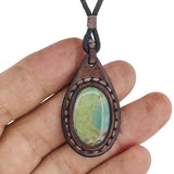 Bohemian Genuine Brown Vegetal Leather Necklace with Picasso Jasper setting-Unique Lifestyle Gift Unisex Fashion Leather Jewelry