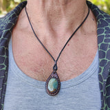 Bohemian Genuine Brown Vegetal Leather Necklace with Picasso Jasper setting-Unique Lifestyle Gift Unisex Fashion Leather Jewelry