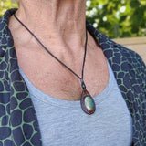 Bohemian Genuine Brown Vegetal Leather Necklace with Picasso Jasper setting-Unique Lifestyle Gift Unisex Fashion Leather Jewelry