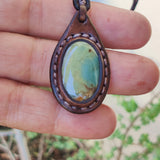Bohemian Genuine Brown Vegetal Leather Necklace with Picasso Jasper setting-Unique Lifestyle Gift Unisex Fashion Leather Jewelry
