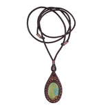 Bohemian Genuine Brown Vegetal Leather Necklace with Picasso Jasper setting-Unique Lifestyle Gift Unisex Fashion Leather Jewelry