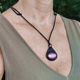 Bohemian Unique Handcrafted Vegetal Black Leather Necklace with Pink Cat Eye Stone-Lifestyle Unique Gift Unisex Fashion Leather Jewelry