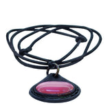 Bohemian Unique Handcrafted Vegetal Black Leather Necklace with Pink Cat Eye Stone-Lifestyle Unique Gift Unisex Fashion Leather Jewelry