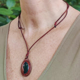 Bohemian Unique  Handcrafted Vegetal Brown Leather Necklace with Green Agate Stone-Lifestyle Unique Gift Unisex Fashion Leather Jewelry