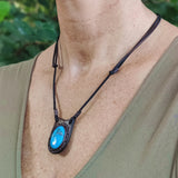 Unique Handcrafted Genuine Brown Vegetal Leather Necklace with Firuze Stone setting-Unique Lifestyle Gift Unisex Fashion Leather Jewelry