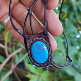 Unique Handcrafted Genuine Brown Vegetal Leather Necklace with Firuze Stone setting-Unique Lifestyle Gift Unisex Fashion Leather Jewelry