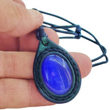 Bohemian Handcrafted Genuine Vegetal Green Leather Necklace with Blue Cat Eye Stone-Lifestyle Unique Gift Unisex Fashion Leather Jewelry