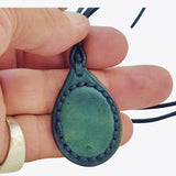 Bohemian Handcrafted Genuine Vegetal Green Leather Necklace with Blue Cat Eye Stone-Lifestyle Unique Gift Unisex Fashion Leather Jewelry