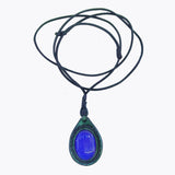 Bohemian Handcrafted Genuine Vegetal Green Leather Necklace with Blue Cat Eye Stone-Lifestyle Unique Gift Unisex Fashion Leather Jewelry