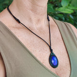 Bohemian Handcrafted Genuine Vegetal Green Leather Necklace with Blue Cat Eye Stone-Lifestyle Unique Gift Unisex Fashion Leather Jewelry