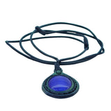 Bohemian Handcrafted Genuine Vegetal Green Leather Necklace with Blue Cat Eye Stone-Lifestyle Unique Gift Unisex Fashion Leather Jewelry
