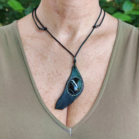 Bohemian Unique Handcrafted Genuine Vegetal Leather Necklace with Black Agate Stone-Lifestyle Unique Gift Unisex Fashion Leather Jewelry