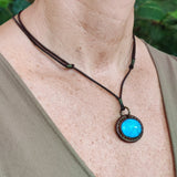Unique Handcrafted Genuine Brown Vegetal Leather Necklace with Firuze Stone setting-Unique Lifestyle Gift Unisex Fashion Leather Jewelry