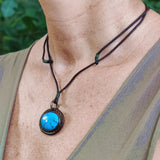 Unique Handcrafted Genuine Brown Vegetal Leather Necklace with Firuze Stone setting-Unique Lifestyle Gift Unisex Fashion Leather Jewelry