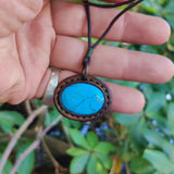 Unique Handcrafted Genuine Brown Vegetal Leather Necklace with Firuze Stone setting-Unique Lifestyle Gift Unisex Fashion Leather Jewelry