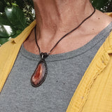 Unique Bohemian Handcrafted Brown Vegetal Leather Necklace with Red Agate Stone-Unique Lifestyle Gift Unisex Fashion Jewelry