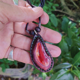 Unique Bohemian Handcrafted Brown Vegetal Leather Necklace with Red Agate Stone-Unique Lifestyle Gift Unisex Fashion Jewelry