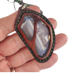 Boho Handcrafted Genuine Vegetal Leather Necklace with Gray Agate Stone-Unique Unisex Gift Fashion Jewelry