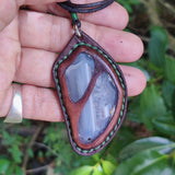 Boho Handcrafted Genuine Vegetal Leather Necklace with Gray Agate Stone-Unique Unisex Gift Fashion Jewelry
