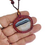 Boho Handcrafted Genuine Vegetal Leather Necklace with White and Black Agate Stone-Unique Unisex Gift Fashion Jewelry
