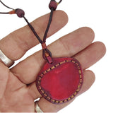 Boho Handcrafted Genuine Vegetal Leather Necklace with White and Black Agate Stone-Unique Unisex Gift Fashion Jewelry