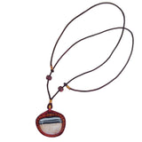 Boho Handcrafted Genuine Vegetal Leather Necklace with White and Black Agate Stone-Unique Unisex Gift Fashion Jewelry
