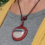 Boho Handcrafted Genuine Vegetal Leather Necklace with White and Black Agate Stone-Unique Unisex Gift Fashion Jewelry