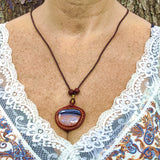 Boho Handcrafted Genuine Vegetal Leather Necklace with White and Black Agate Stone-Unique Unisex Gift Fashion Jewelry