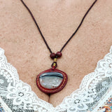 Boho Handcrafted Genuine Vegetal Leather Necklace with White and Black Agate Stone-Unique Unisex Gift Fashion Jewelry