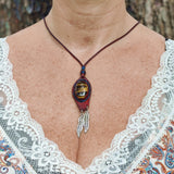 Bohemian Unique Handcrafted Vegetal Leather Necklace with Tiger Eye Stone setting - Cool Unisex Gift Fashion Leather Jewelry