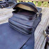 Handcrafted Genuine Vegetal Black Leather Black Drop Leg Bag–Backpack with Embossed Skull Design–Gift Lifestyle Hip Rider Bag