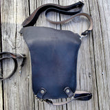 Handcrafted Genuine Vegetal Black Leather Black Drop Leg Bag–Backpack with Embossed Skull Design–Gift Lifestyle Hip Rider Bag