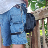 Handcrafted Genuine Vegetal Black Leather Black Drop Leg Bag–Backpack with Embossed Skull Design–Gift Lifestyle Hip Rider Bag